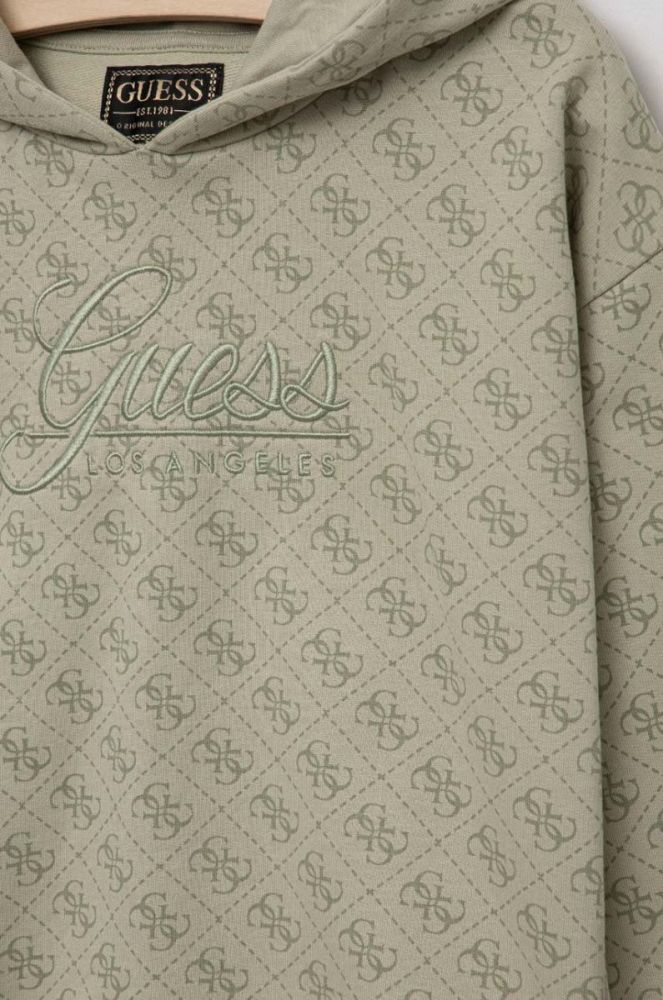 Дитяча бавовняна кофта Guess колір зелений з капюшоном візерунок (3332675) фото 3