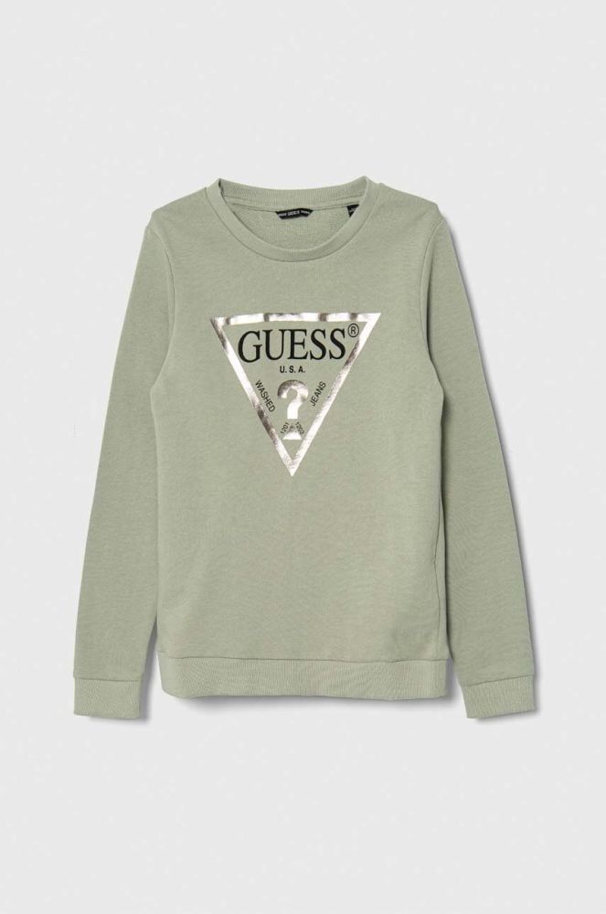 Дитяча бавовняна кофта Guess колір зелений з принтом (3362458)