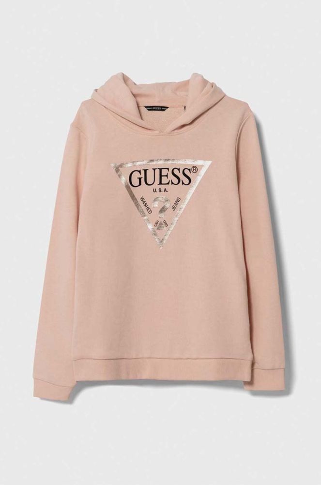 Дитяча бавовняна кофта Guess колір рожевий з капюшоном з принтом (3372506)