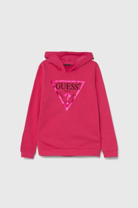 Дитяча бавовняна кофта Guess колір рожевий з капюшоном з принтом (3372512)