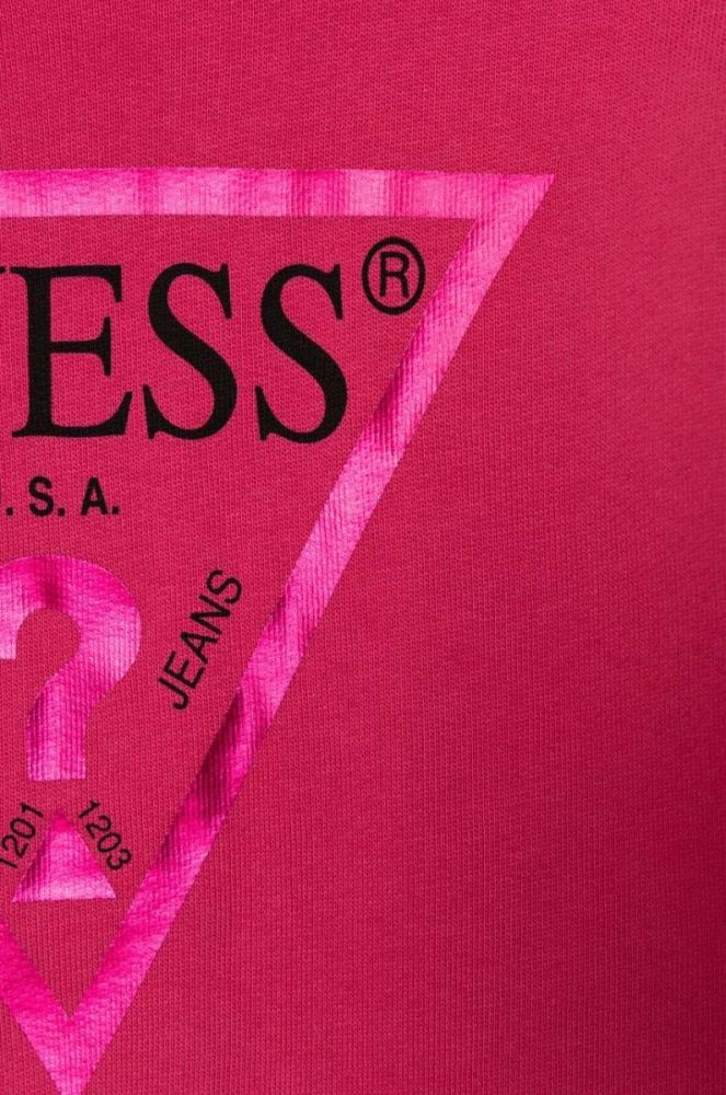 Дитяча бавовняна кофта Guess колір рожевий з капюшоном з принтом (3372512) фото 3