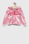 Дитяча бавовняна кофта Guess колір рожевий з капюшоном візерунок (3321728)