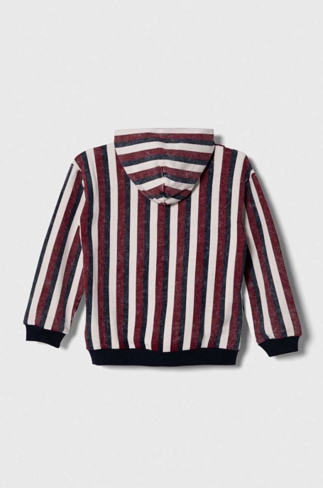 Дитяча бавовняна кофта Tommy Hilfiger колір бордовий з капюшоном візерунок фото 2