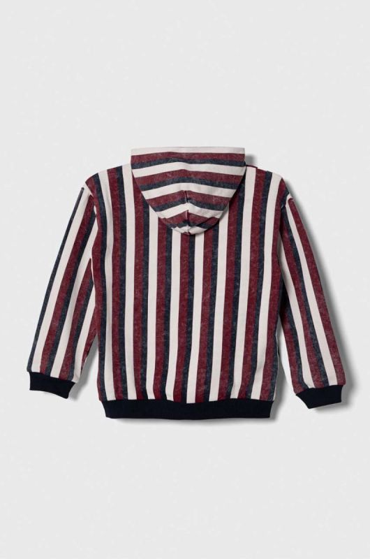 Дитяча бавовняна кофта Tommy Hilfiger колір бордовий з капюшоном візерунок фото 2