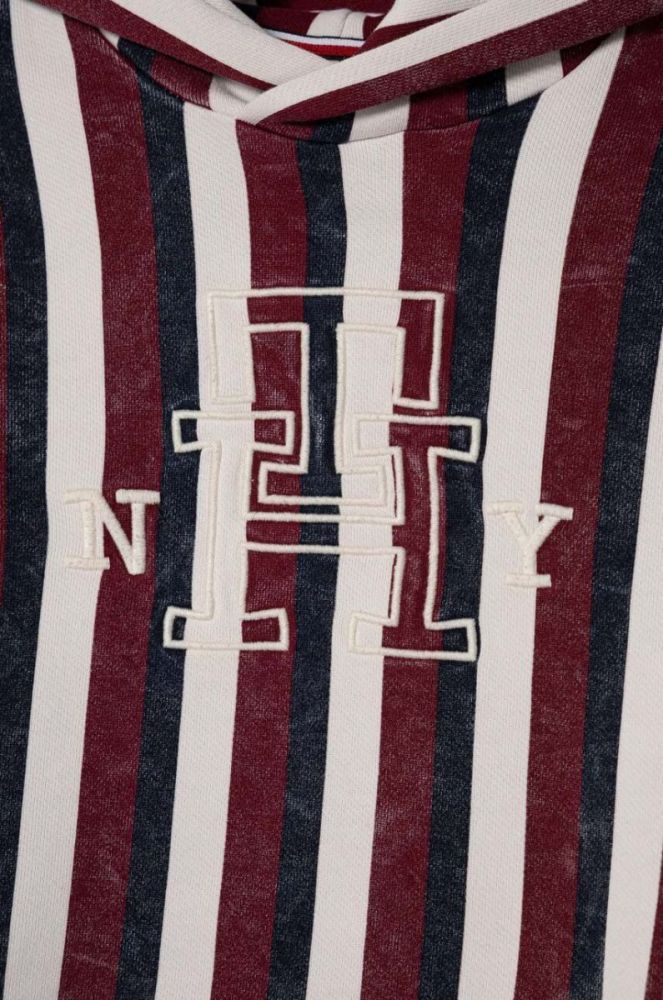 Дитяча бавовняна кофта Tommy Hilfiger колір бордовий з капюшоном візерунок фото 3