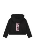 Дитяча кофта HUGO колір чорний з капюшоном з принтом (3458191)