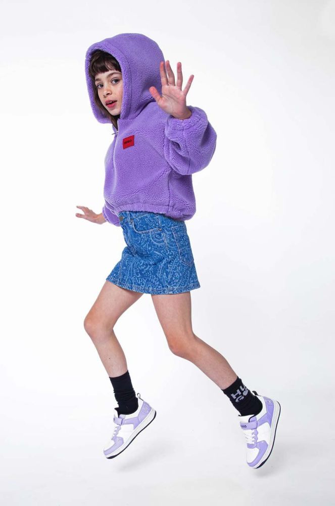 Дитяча кофта HUGO колір фіолетовий з капюшоном з аплікацією (3511287)