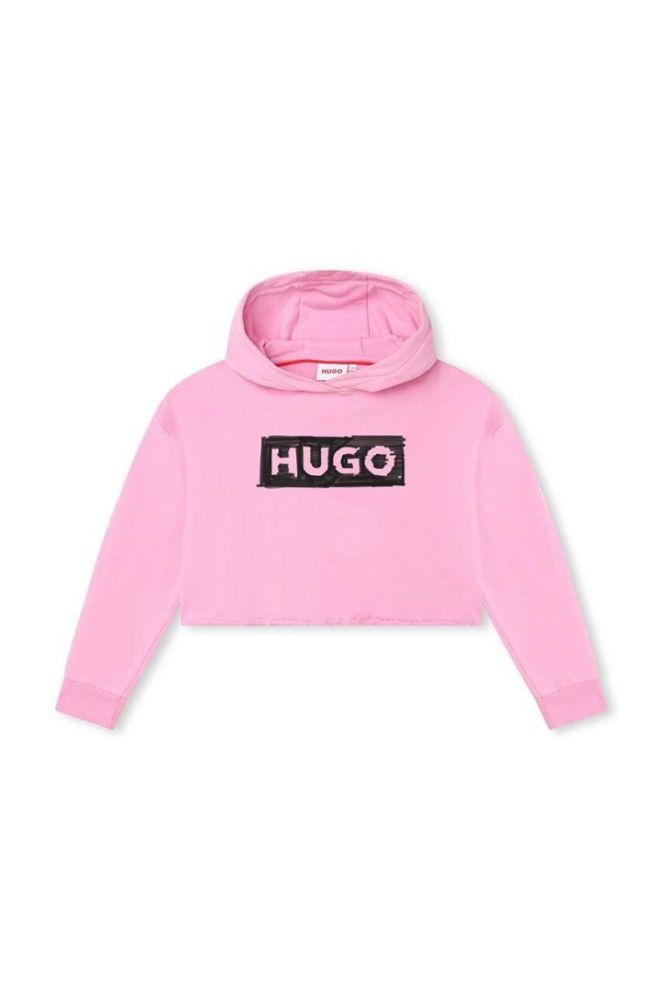 Дитяча кофта HUGO колір рожевий з капюшоном з принтом (3545811) фото 2