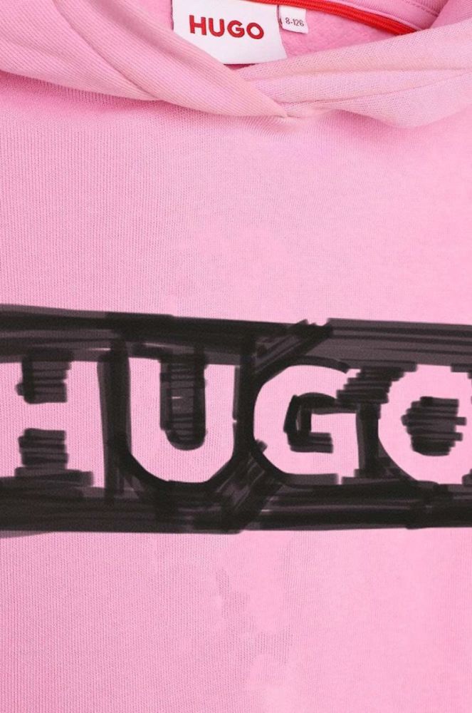 Дитяча кофта HUGO колір рожевий з капюшоном з принтом (3545814) фото 4