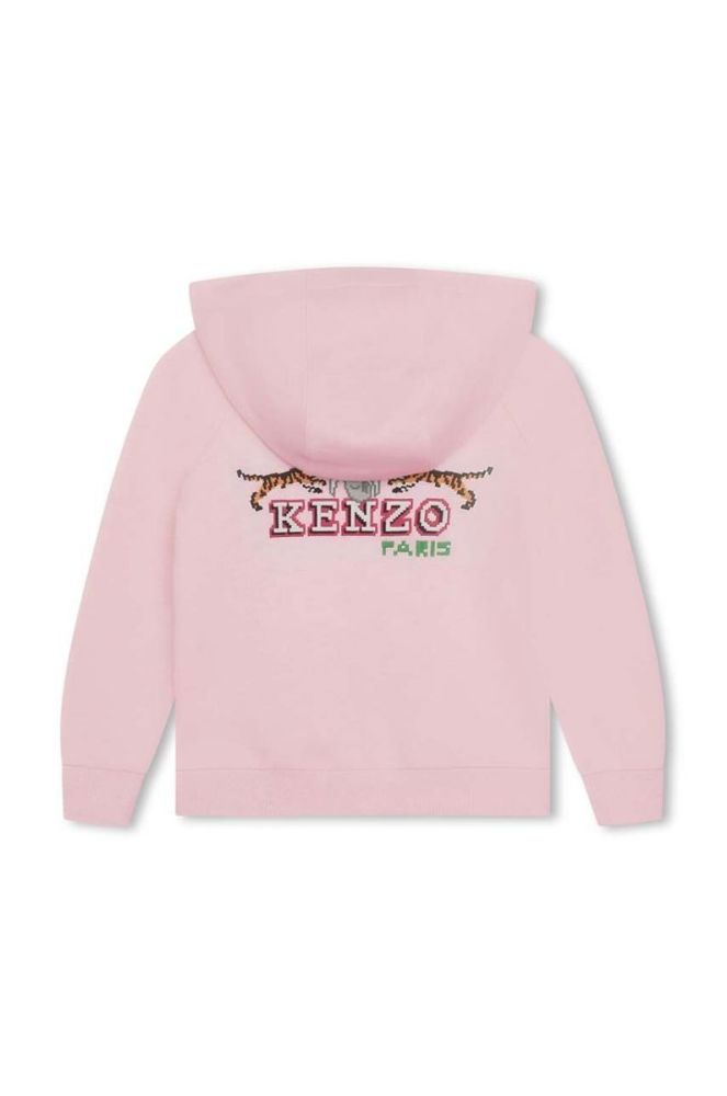 Дитяча бавовняна кофта Kenzo Kids колір рожевий з капюшоном з принтом (3449969) фото 2