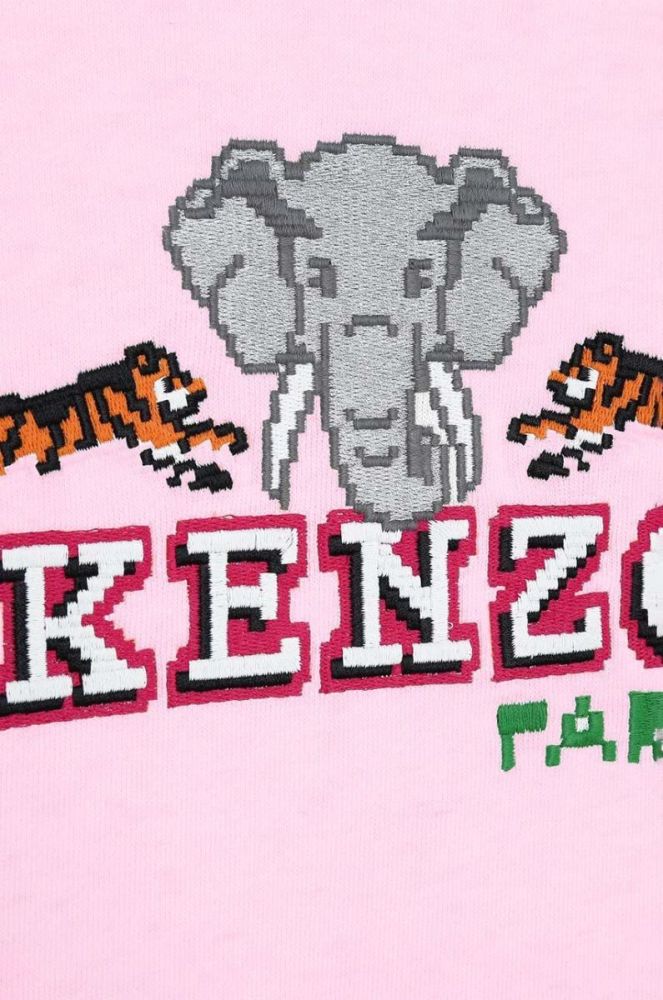 Дитяча бавовняна кофта Kenzo Kids колір рожевий з капюшоном з принтом (3449969) фото 3