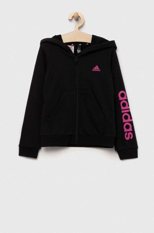 Дитяча кофта adidas колір чорний з капюшоном з принтом (3327535)