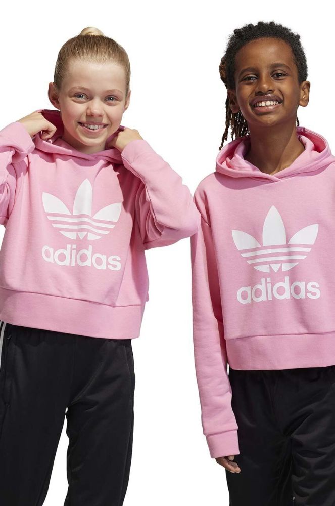 Дитяча кофта adidas Originals колір рожевий з капюшоном з принтом