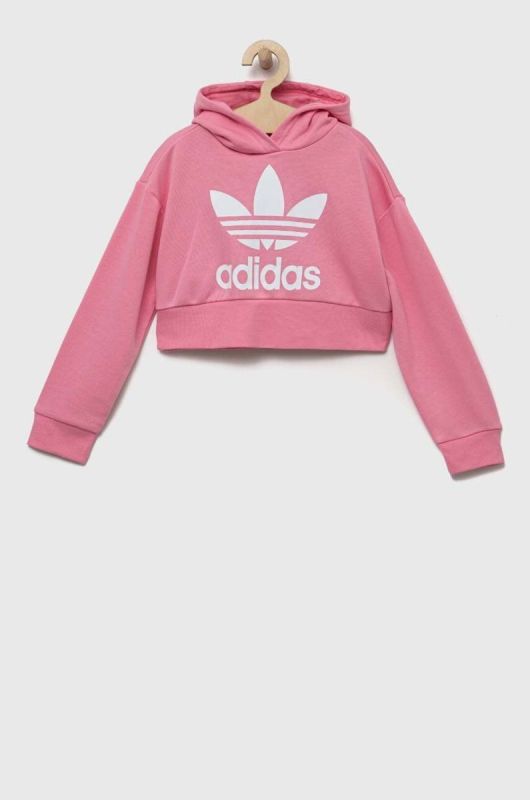 Дитяча кофта adidas Originals колір рожевий з капюшоном з принтом фото 2