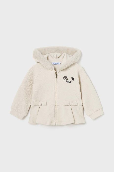 Дитяча кофта Mayoral колір бежевий з капюшоном з принтом (3496489)