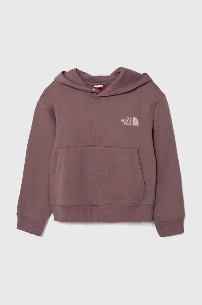 Дитяча кофта The North Face G VERTICAL LINE HOODIE колір фіолетовий з капюшоном з принтом