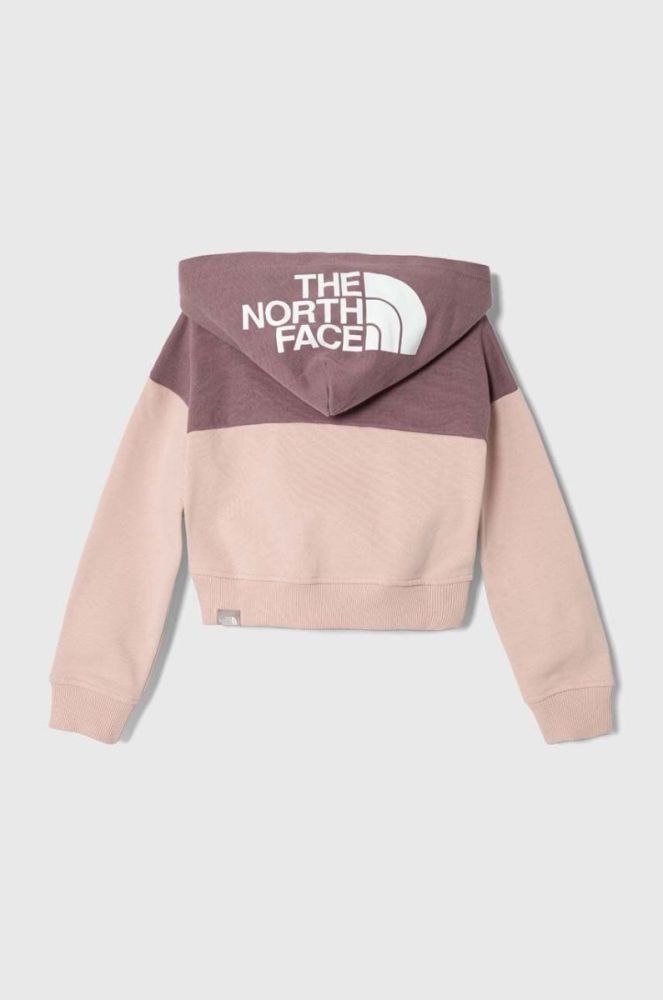 Дитяча бавовняна кофта The North Face G DREW PEAK CROP P/O HOODIE колір коричневий з капюшоном однотонна фото 2