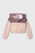 Дитяча бавовняна кофта The North Face G DREW PEAK CROP P/O HOODIE колір коричневий з капюшоном однотонна