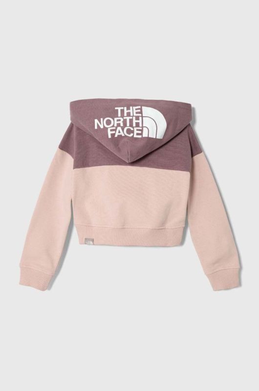Дитяча бавовняна кофта The North Face G DREW PEAK CROP P/O HOODIE колір коричневий з капюшоном однотонна фото 2