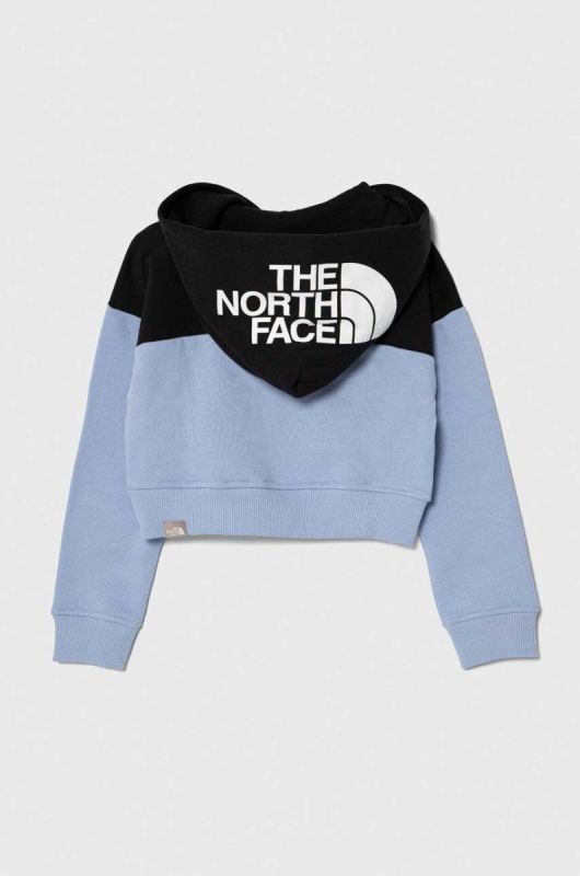 Дитяча бавовняна кофта The North Face G DREW PEAK CROP P/O HOODIE з капюшоном однотонна колір блакитний фото 2