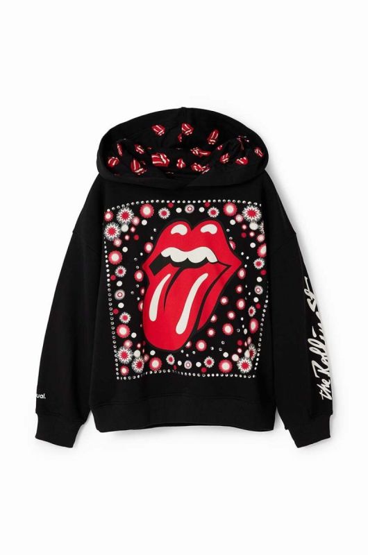 Дитяча бавовняна кофта Desigual 23WGSK08 SWEAT LONG SLEEVE колір чорний з капюшоном з принтом фото 2