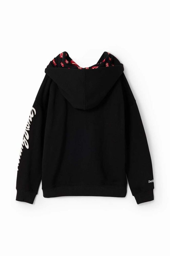 Дитяча бавовняна кофта Desigual 23WGSK08 SWEAT LONG SLEEVE колір чорний з капюшоном з принтом фото 3