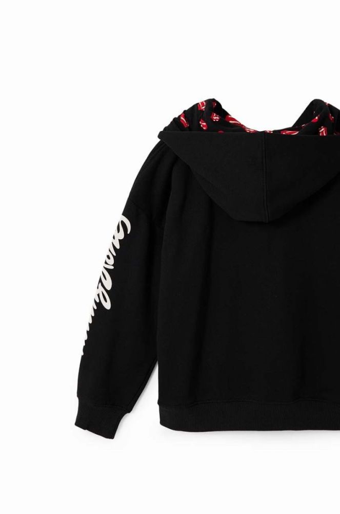Дитяча бавовняна кофта Desigual 23WGSK08 SWEAT LONG SLEEVE колір чорний з капюшоном з принтом фото 5