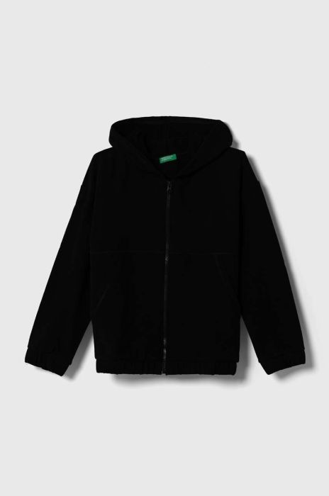 Дитяча кофта United Colors of Benetton колір чорний з капюшоном однотонна Дитяча кофта United Colors of Benetton колір чорний з капюшоном однотонна