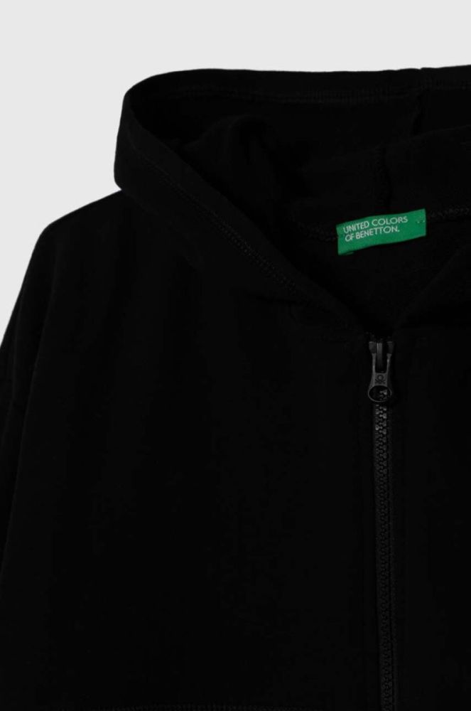 Дитяча кофта United Colors of Benetton колір чорний з капюшоном однотонна фото 3