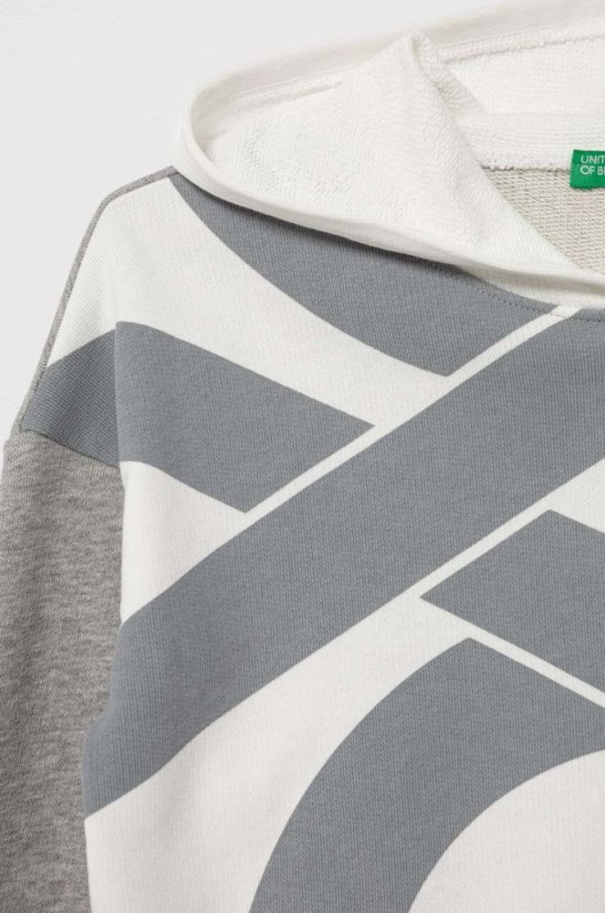 Дитяча бавовняна кофта United Colors of Benetton колір білий з капюшоном з принтом фото 3