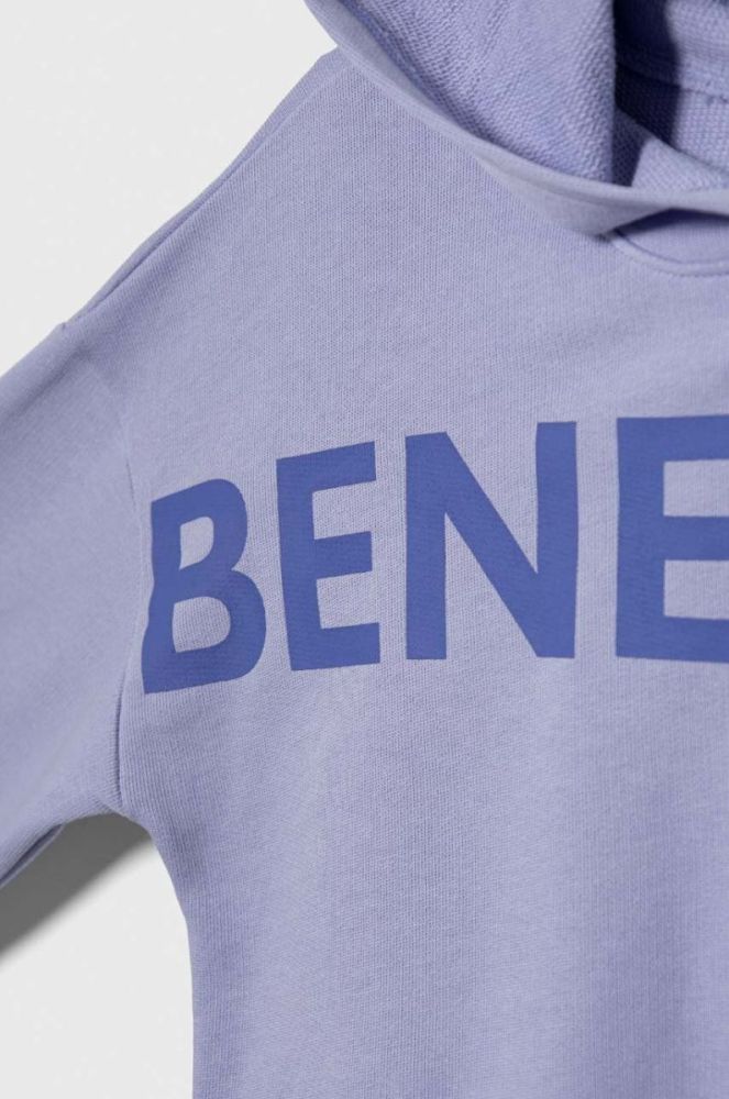 Дитяча бавовняна кофта United Colors of Benetton колір фіолетовий з капюшоном з принтом фото 3