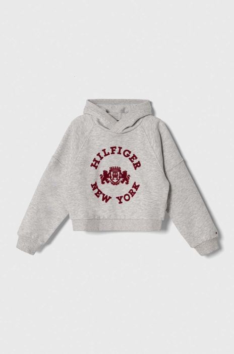 Дитяча кофта Tommy Hilfiger колір сірий з капюшоном з принтом (3609193)