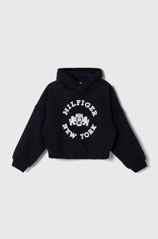 Дитяча кофта Tommy Hilfiger колір чорний з капюшоном з принтом (3609191)