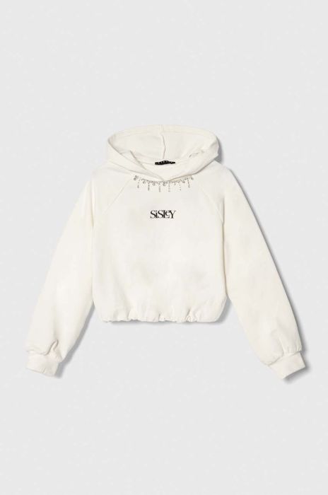 Дитяча кофта Sisley колір білий з капюшоном з принтом