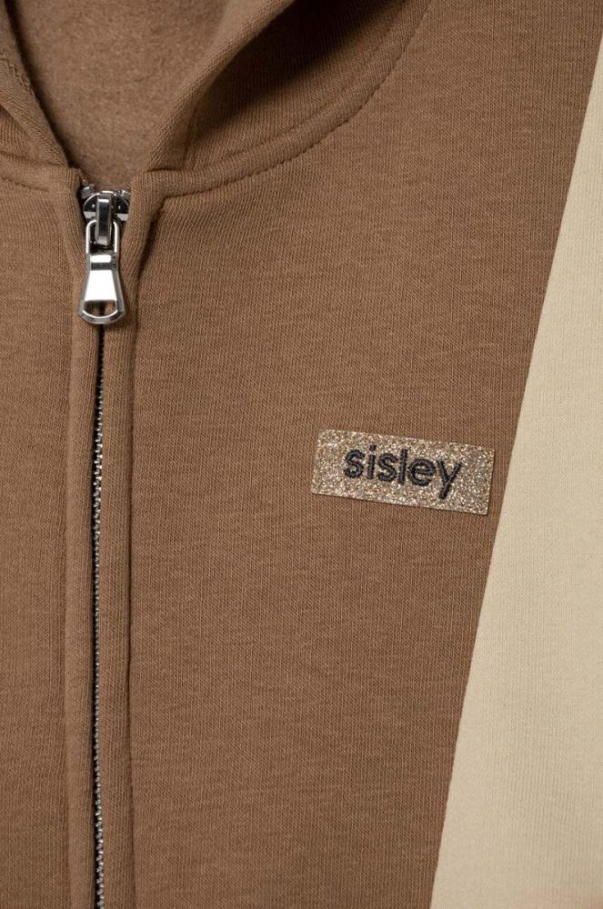 Дитяча кофта Sisley колір бежевий з капюшоном візерунок фото 3