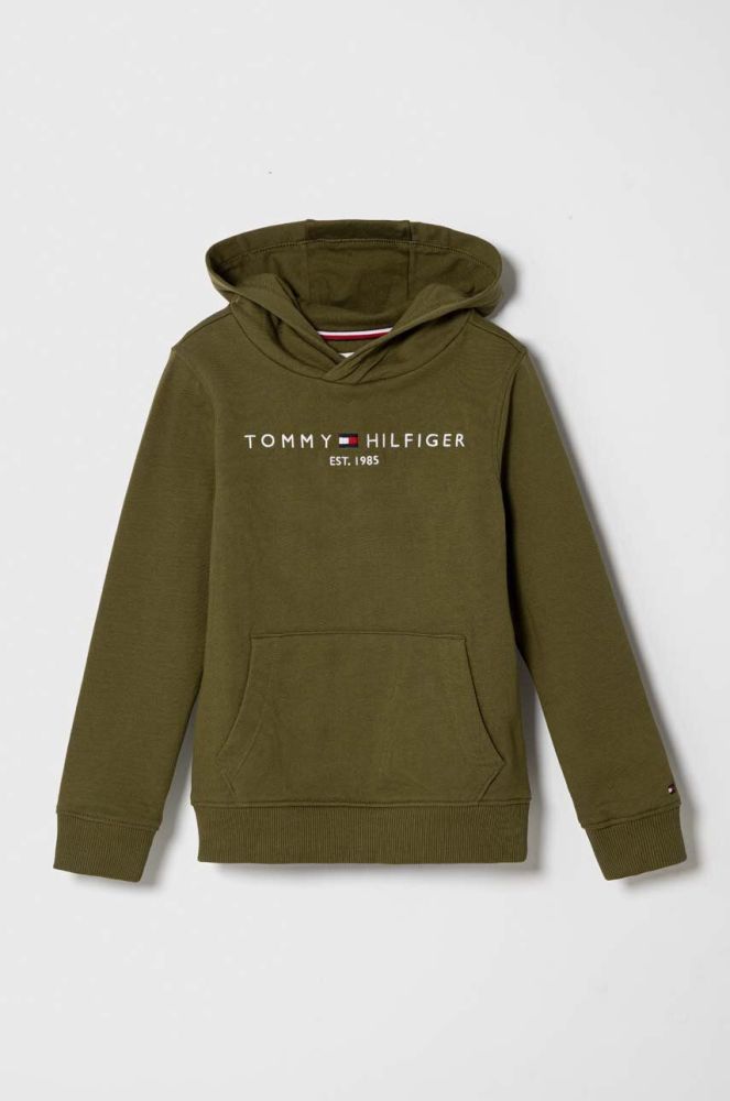 Дитяча бавовняна кофта Tommy Hilfiger колір зелений з капюшоном з аплікацією (3496137)