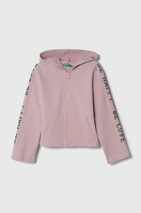 Дитяча кофта United Colors of Benetton колір фіолетовий з капюшоном з принтом Дитяча кофта United Colors of Benetton колір фіолетовий з капюшоном з принтом