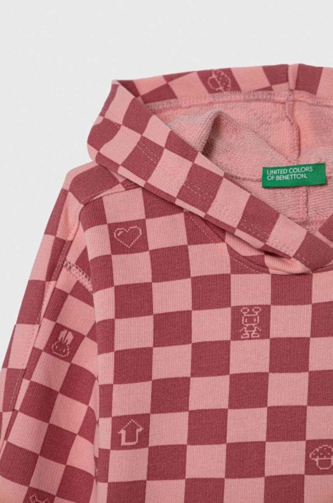 Дитяча бавовняна кофта United Colors of Benetton колір рожевий з капюшоном візерунок (3418606) фото 3