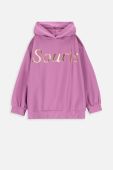Дитяча кофта Coccodrillo колір фіолетовий з капюшоном з принтом