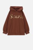 Дитяча кофта Coccodrillo колір коричневий з капюшоном з принтом