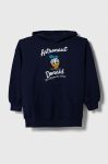 Дитяча бавовняна кофта United Colors of Benetton x Disney колір синій з капюшоном з принтом
