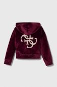 Дитяча кофта Guess колір бордовий з капюшоном з аплікацією
