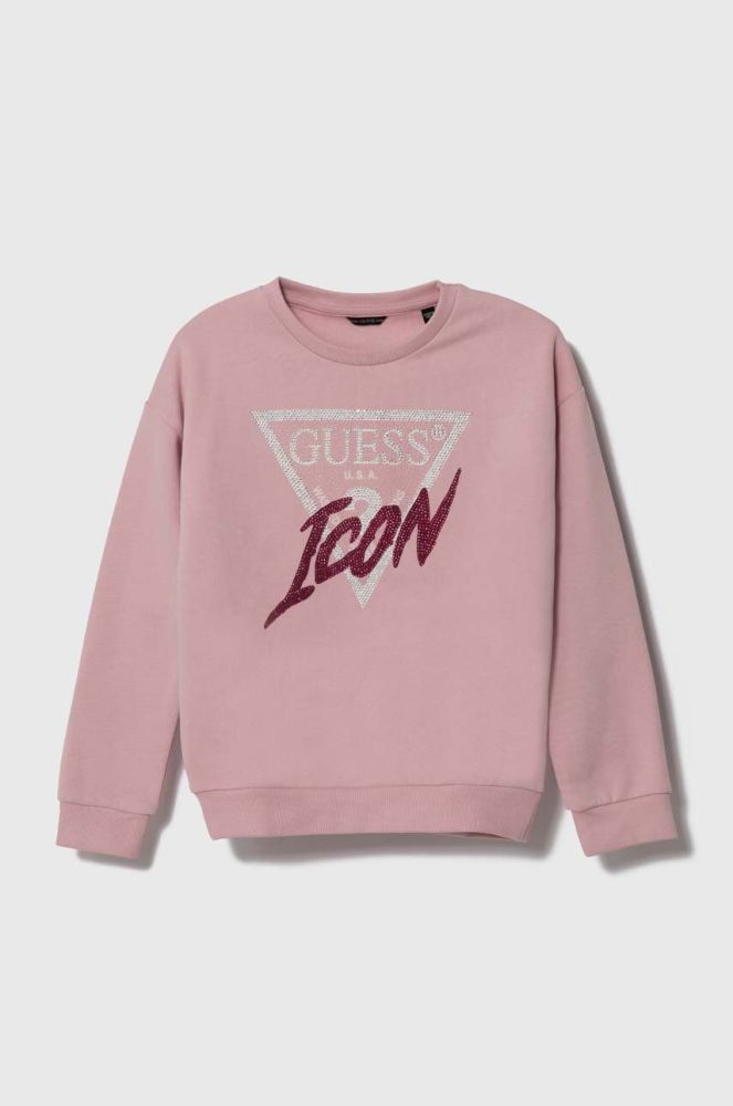 Дитяча бавовняна кофта Guess колір рожевий з аплікацією (3527307)