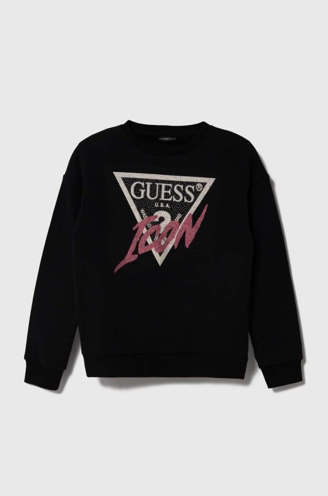 Дитяча бавовняна кофта Guess колір чорний з аплікацією (3527317)