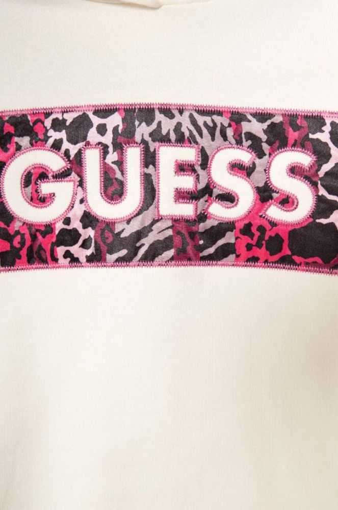 Дитяча бавовняна кофта Guess колір бежевий з капюшоном візерунок (3605415) фото 3