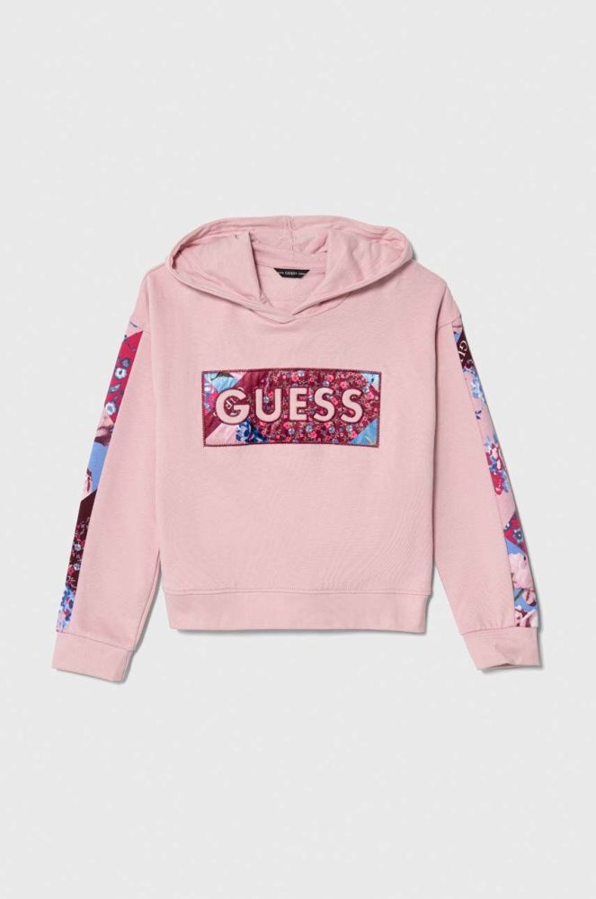 Дитяча бавовняна кофта Guess колір рожевий з капюшоном візерунок (3605406)