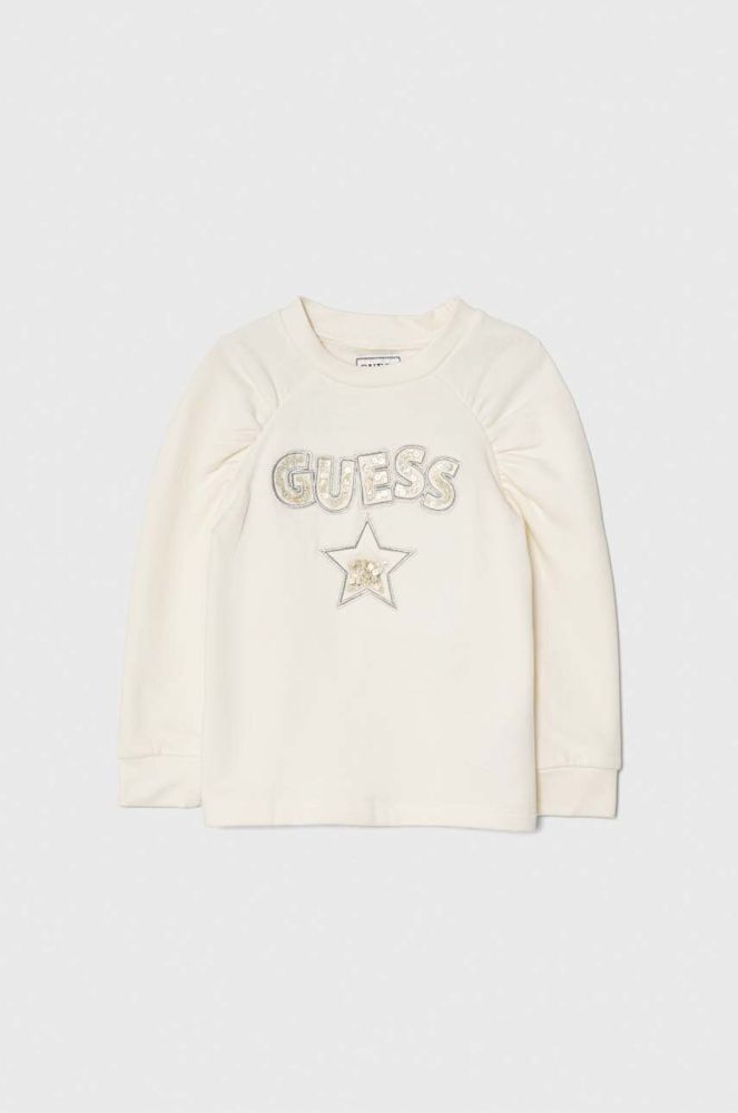 Дитяча бавовняна кофта Guess колір бежевий з аплікацією (3601237)