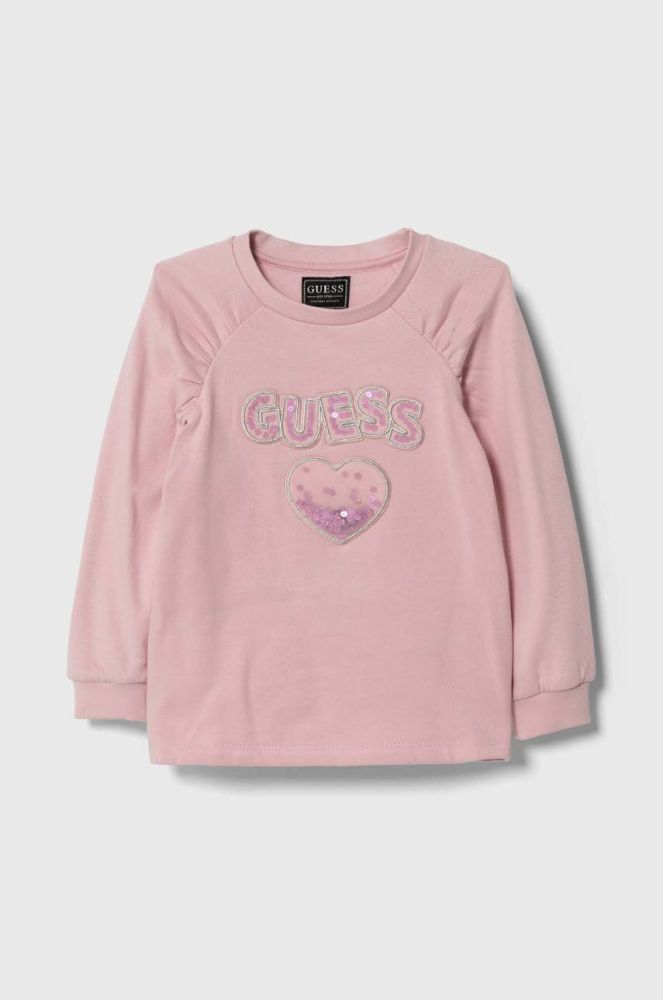 Дитяча бавовняна кофта Guess колір рожевий з аплікацією (3601244)