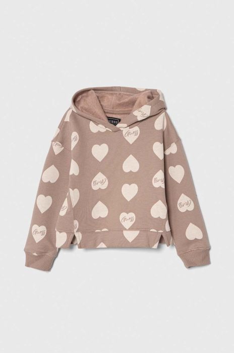 Дитяча кофта Guess колір коричневий з капюшоном візерунок (3605425)