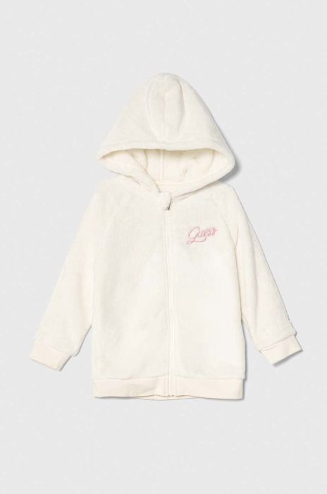 Дитяча кофта Guess колір бежевий з капюшоном з аплікацією (3570894)